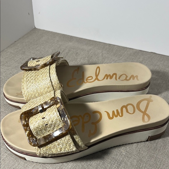 Sam Edelman Beige Slide Sandals with Brown Buckle 9W. SH153 - Picture 4 of 10